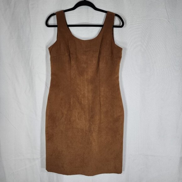 Positive Attitude Faux Suede Pencil Mini Dress Chocolate Brown Womens 8 - Picture 1 of 6